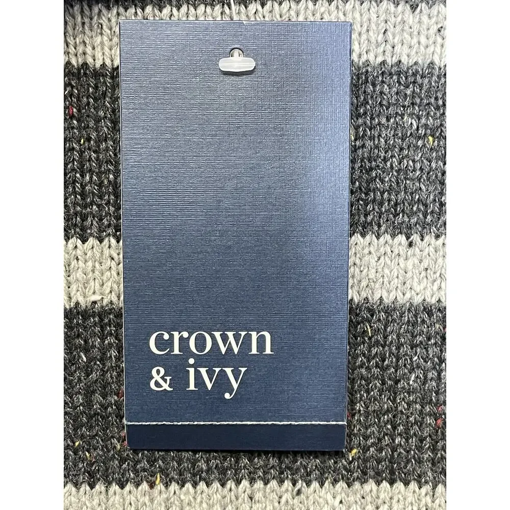 Crown & Ivy Sweater Mens XL Dark Gray Heather Striped‎ Pullover Crewneck NWT